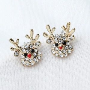 Crystal stuffed reindeer stud earrings